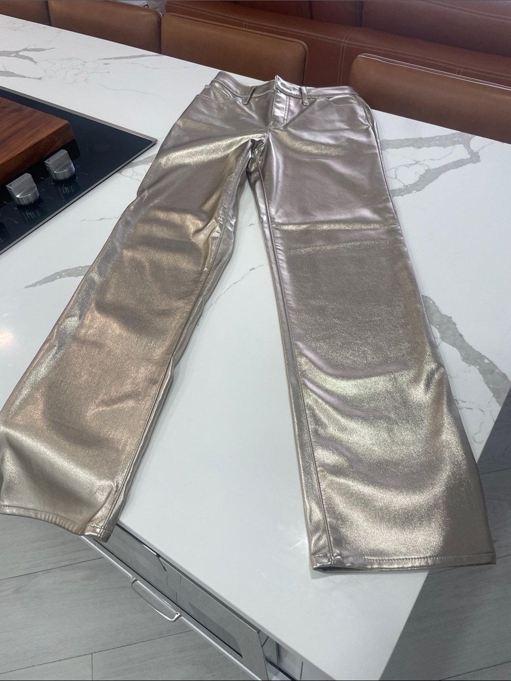 Express Metallic Gold Straight-Leg Jeans trousers
